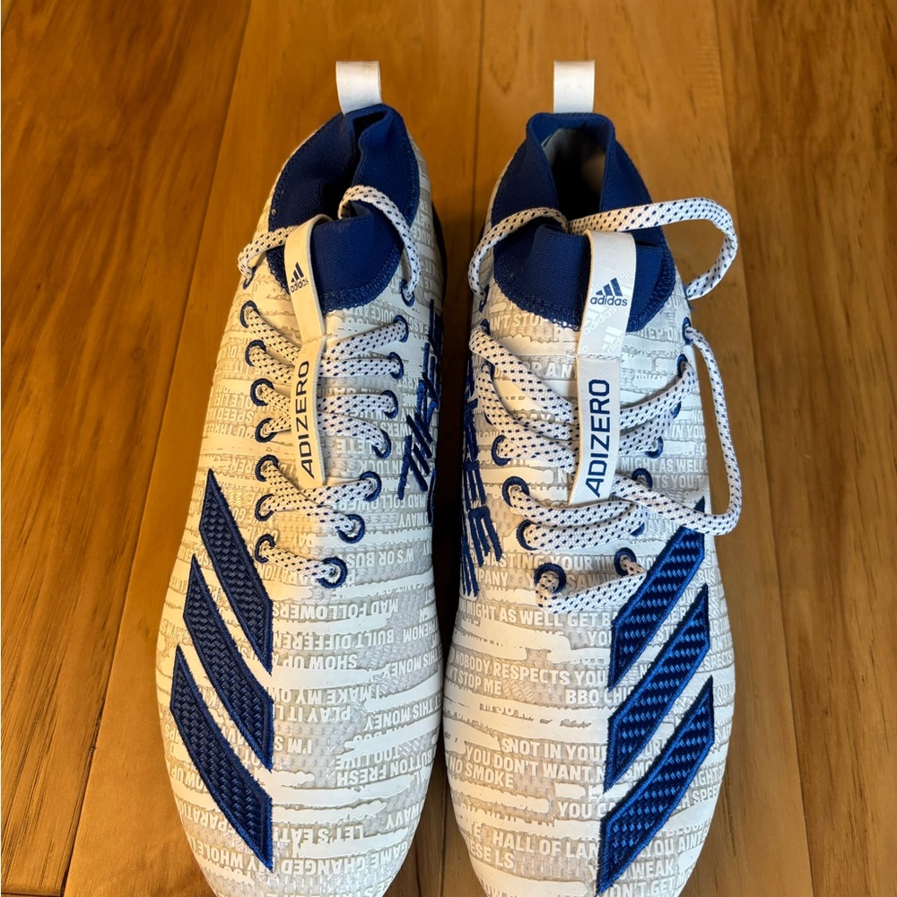 Adidas Adizero Textured White and Blue Cleats